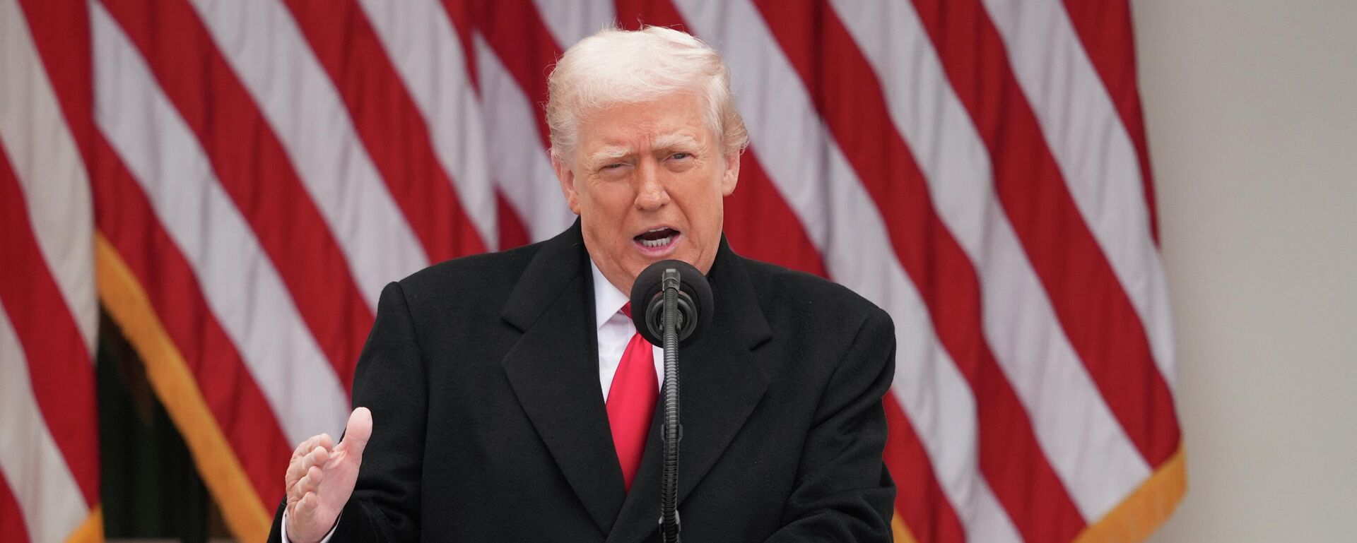 President Donald Trump speaks during a pardoning ceremony for the national Thanksgiving turkeys Waddle and Gobble in the Rose Garden of the White House, Tuesday, Nov. 25, 2025, in Washington - Sputnik भारत, 1920, 03.01.2026