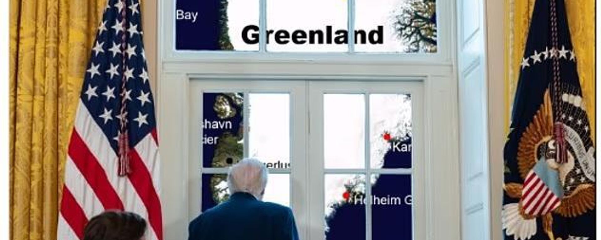 In a curious edit, the construction site gives way to a map of Greenland, ominously captioned, Monitoring the situation. - Sputnik भारत, 1920, 18.01.2026