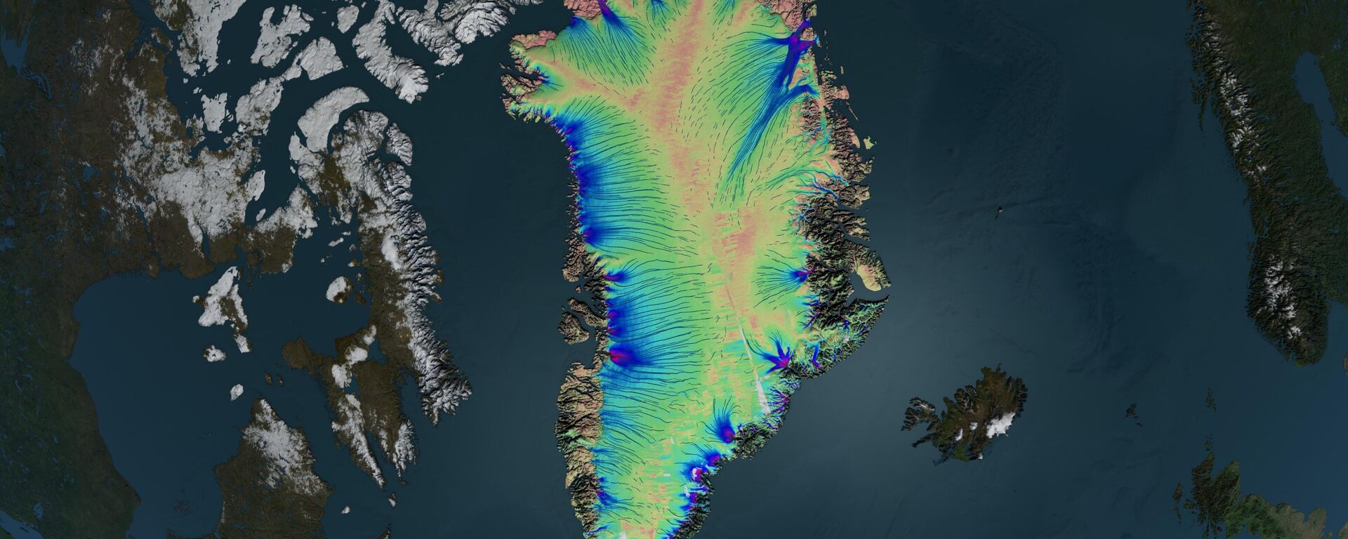 A high resolution still image showing the velocity flow over Greenland. - Sputnik India, 1920, 18.01.2026