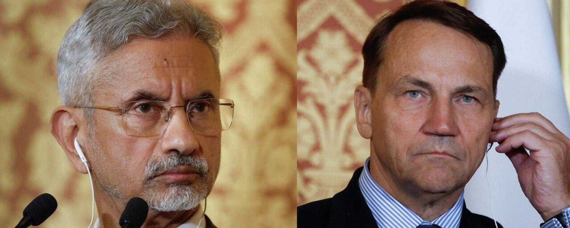 Left: Indian Foreign Minister Subrahmanyam Jaishankar, attends a media conference after the Weimar Triangle talks with India at the foreign ministry in Paris, Wednesday, Jan. 7, 2026. (Yoan Valat, Pool Photo via AP)
Right: Polish Foreign Minister Radoslaw Sikorski attends a media conference after the Weimar Triangle talks with India at the foreign ministry in Paris, Wednesday, Jan. 7, 2026. (Yoan Valat, Pool Photo via AP) - Sputnik भारत, 1920, 19.01.2026