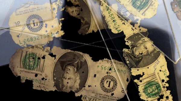 Some D.B.Cooper cash is displayed at Collectors Universe Tuesday Feb. 12, 2008 in Santa Ana, Calif. Brian Ingram, from Arkansas, found the sole link to the only unsolved airline hijacking in U.S. history buried along the Columbia River during a family vacation in 1980 - Sputnik भारत