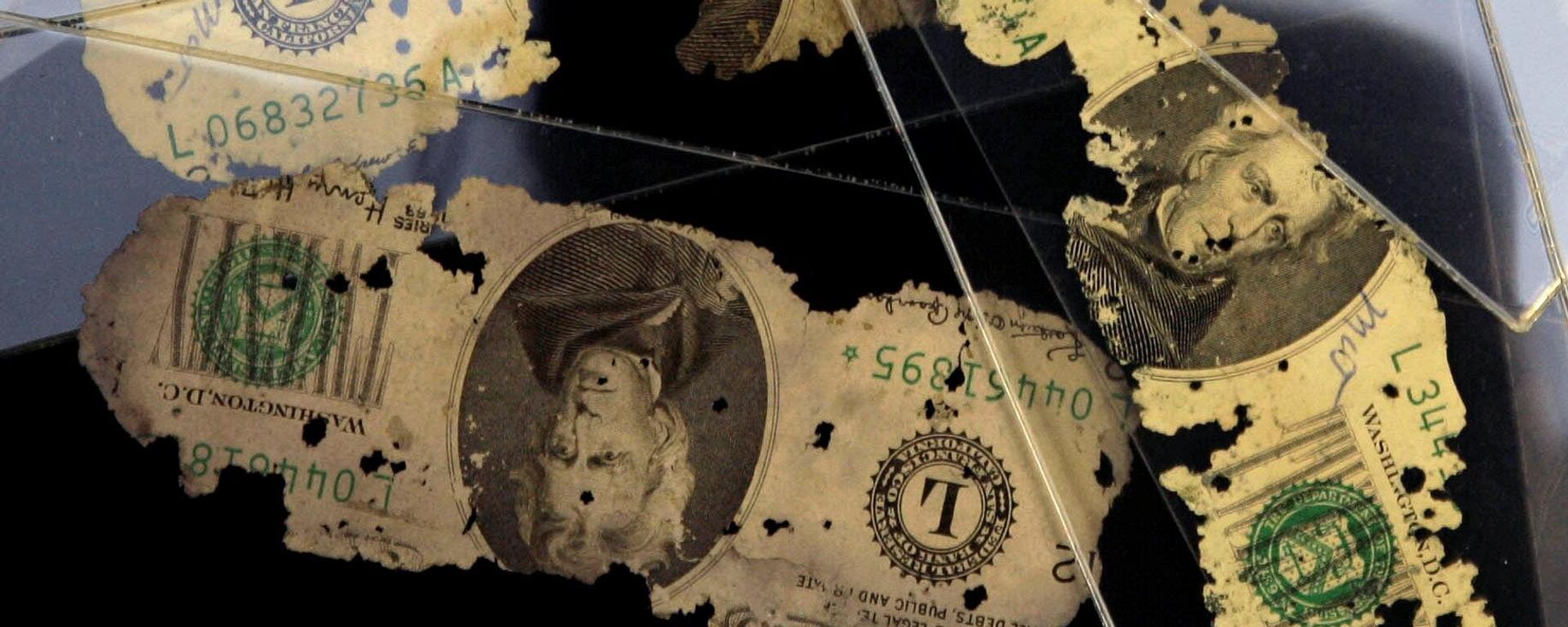 Some D.B.Cooper cash is displayed at Collectors Universe Tuesday Feb. 12, 2008 in Santa Ana, Calif. Brian Ingram, from Arkansas, found the sole link to the only unsolved airline hijacking in U.S. history buried along the Columbia River during a family vacation in 1980 - Sputnik भारत, 1920, 03.02.2026