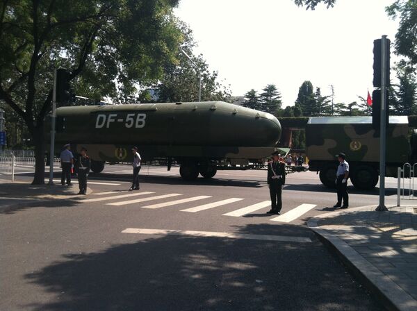 The upper stage of the newly upgraded DF-5B Chinese intercontinental ballistic missile, as seen after the military parade held in Beijing on September 3, 2015 - Sputnik भारत