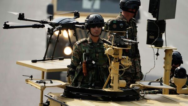 The Indian army's drone contingent take part during the rehearsal of the ceremonial parade, ahead of Republic Day, in Kolkata, India, Saturday, Jan. 24, 2026. - Sputnik भारत