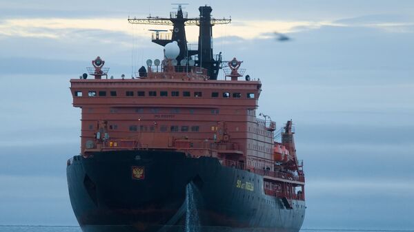 Fiftieth Anniversary of Victory nuclear powered icebreaker escorting the Baltica tanker of Sovcomflot along the Northern Sea Route from Murmansk to China's Ningbo harbor. - Sputnik India