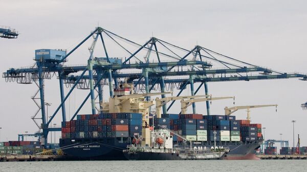 A container ship docks at west port along Malacca Strait in Malaysia, Tuesday March 28, 2006.  - Sputnik India