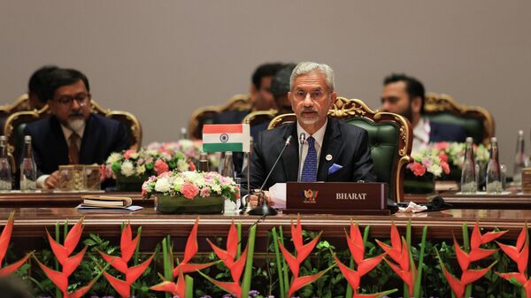India's Foreign Minister Subrahmanyam Jaishankar addresses the BRICS foreign ministers' meeting at Bharat Mandapam in New Delhi, India May 14, 2026. - Sputnik India