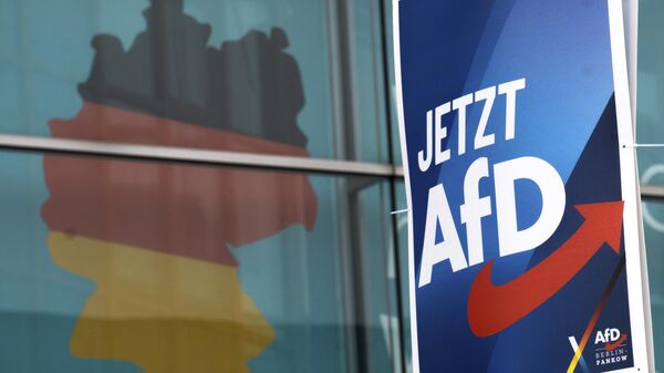 FILE —An election poster of the German right-wing Alternative for Germany party (AfD), right, is attached to a lamppost in front of a giant election poster showing a map of Germany, at the headquarters of the German Christian Democratic Union (CDU) in Berlin, Germany, Jan. 29, 2025. Slogan reads: 'Now AfD'.  - Sputnik भारत