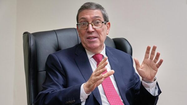 Cuba's Foreign Minister Bruno Rodriguez Parrilla speaks during an interview with The Associated Press at the Permanent Mission of Cuba to the United Nations, in New York, Tuesday, Sept. 30, 2025 - Sputnik India