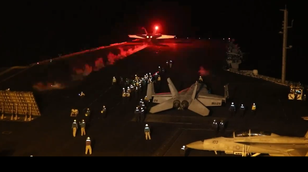 An X screenshot of US Navy planes taking part in in the January 11, 2024 air strikes on Houthi targets in Yemen, conducted by the US and the UK.  - Sputnik India