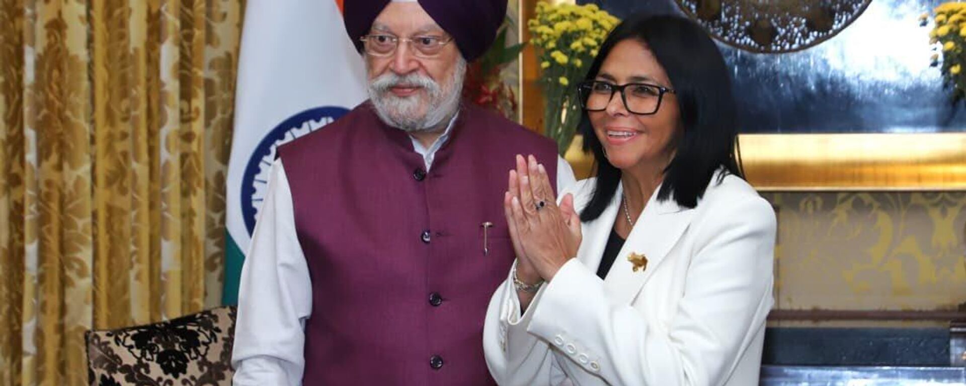 Union Minister for Petroleum and Natural Gas Hardeep Singh Puri called on Venezuela's Acting President Delcy Rodriguez on June 4 - Sputnik भारत, 1920, 05.06.2026