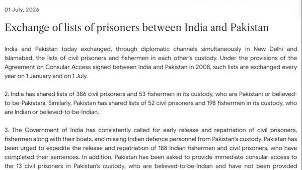 🚨🇮🇳🇵🇰 BREAKING: India and Pakistan exchange prisoner & fishermen lists - Sputnik India