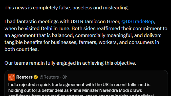 🚨🇮🇳 “Complete false and misleading”: Commerce Minister Piyush Goyal dismisses Reuters report on India withholding US trade deal - Sputnik India