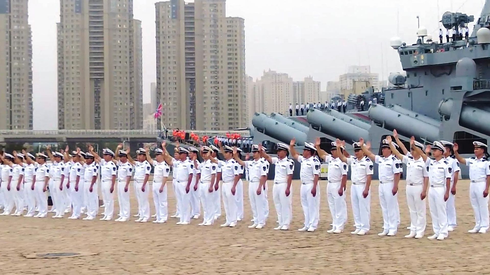 The closing ceremony of the Russia-China joint naval exercise Maritime Interaction 2026 (video screenshot). The Russian Pacific Fleet’s Guards missile cruiser Varyag is seen in the background. The closing ceremony of the Russia-China joint naval exercise Maritime Interaction 2026 (video screenshot). The Russian Pacific Fleet’s Guards missile cruiser Varyag is seen in the background. - Sputnik India, 1920, 17.07.2026
