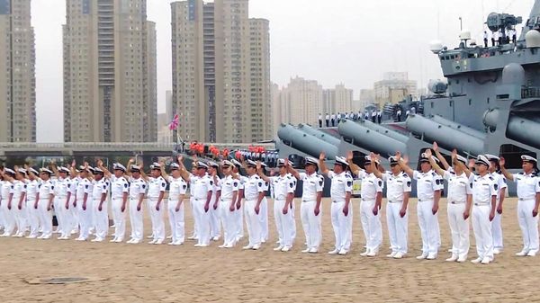 The closing ceremony of the Russia-China joint naval exercise Maritime Interaction 2026 (video screenshot). The Russian Pacific Fleet’s Guards missile cruiser Varyag is seen in the background. - Sputnik India