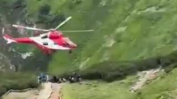 हेलीकॉप्टर से चल रहे रेस्क्यू ऑपरेशन के बीच छा गई पहाड़ी मेहमान - Sputnik भारत