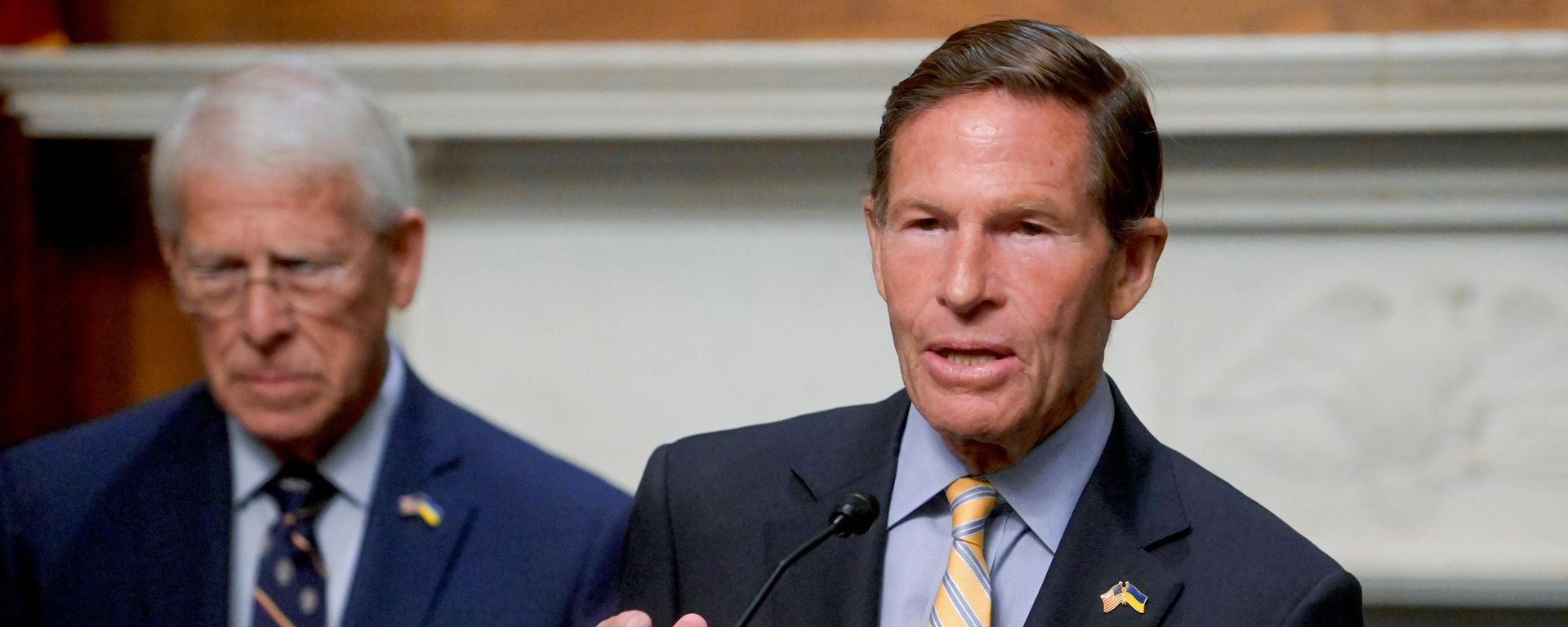Sen. Richard Blumenthal, D-Conn., right, is joined by Sen. Roger Wicker, R-Miss., left, at the U.S. Capitol following a visit from Ukraine's President Volodymyr Zelenskyy for a meeting of bipartisan leaders of the Lindsey O. Graham Sanctioning Russia and Iran Act of 2026, Tuesday, July 28, 2026, in Washington.  - Sputnik India, 1920, 29.07.2026