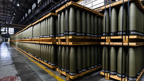 155 mm M795 artillery projectiles are stored for shipping to other facilities to complete the manufacturing process at the Scranton Army Ammunition Plant in Scranton, Pa., Thursday, April 13, 2023 - Sputnik India