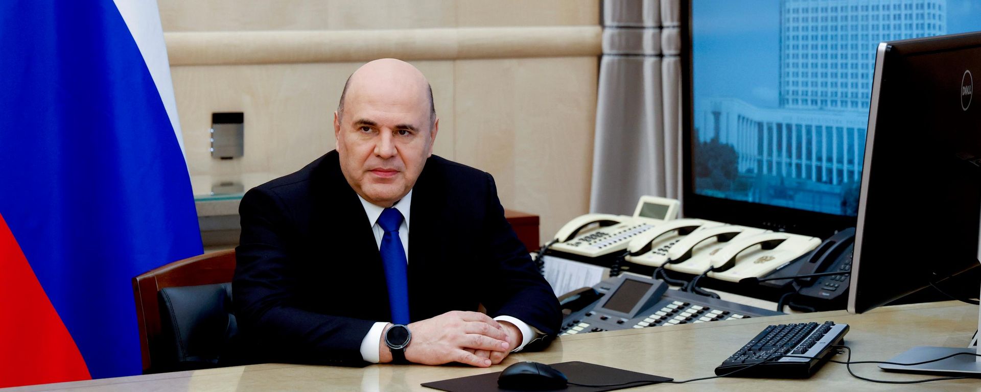 Russian Prime Minister Mikhail Mishustin addresses the Moscow Financial Forum via video link. - Sputnik भारत, 1920, 21.09.2026