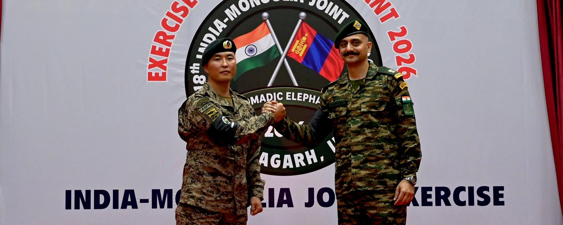 Indian and Mongolian troops at the opening ceremony of Exercise Nomadic Elephant 2026 in Uttarakhand. - Sputnik भारत, 1920, 21.09.2026