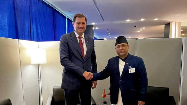 Belarusian Foreign Minister Maksim Ryzhenkov and Nepalese Foreign Minister Shishir Khanal hold a meeting on the sidelines of the 81st session of the UN General Assembly on September 26, 2026. - Sputnik भारत