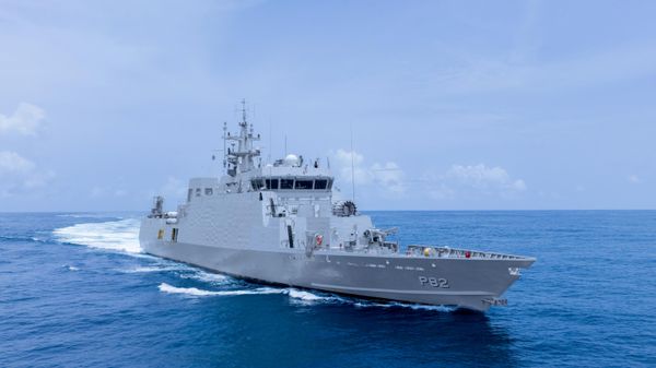 The anti-submarine warfare vessel Mangrol, set to join the Indian Navy on October 12. - Sputnik भारत