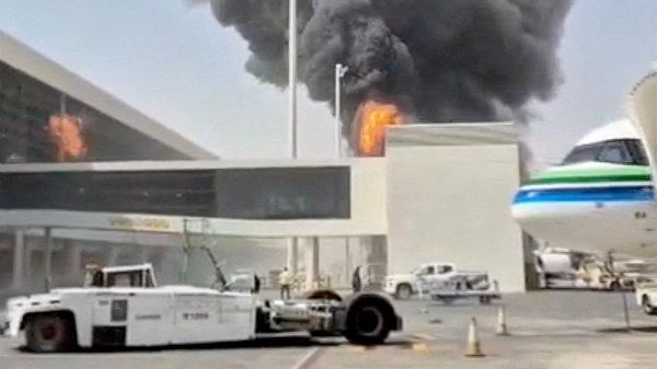 Smoke and flames rise from King Khalid Airport, after Yemen's Iran-backed Houthis said they attacked the airport, in Riyadh, Saudi Arabia - Sputnik India