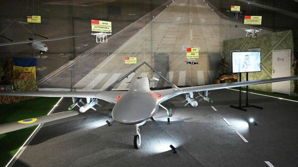 Trophy Ukrainian Drone at the Army-2023 International Military-Technical Forum - Sputnik भारत